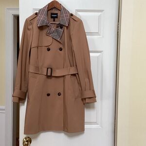 Express Tan Trench Coat with Plaid Collar